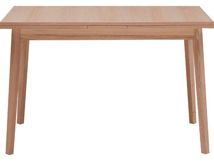 Esstisch HAMMEL FURNITURE Basic Single, schnell innenliegende Einlegeplatten ausziehbar , beige (naturfarben), B:120cm H:76cm T:80cm, Tischplatte: Eiche Melamin mit weiß pigmentierter Eichenkante (Mattlack), Gestell: Eiche massiv weiß pigmentiert, Tische, 120(220)x80 cm, Melamin / Massivholz, stabiler dänische Design Tisch von BAUR