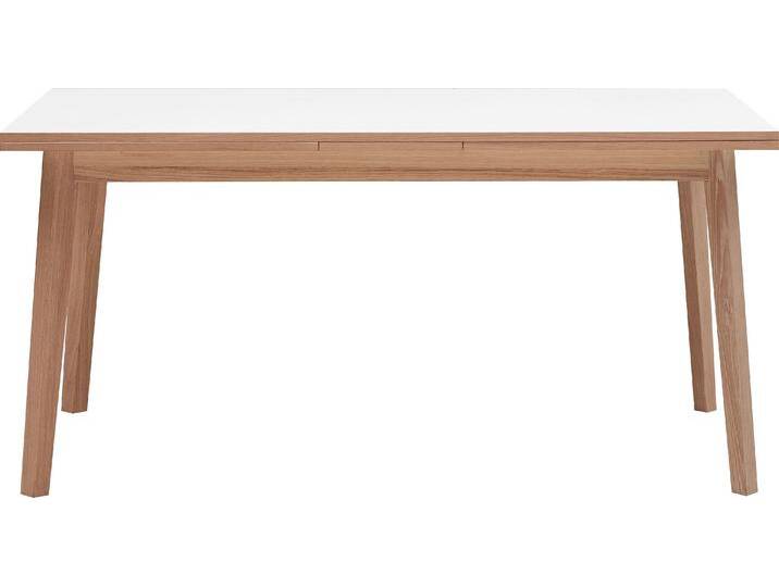 Esstisch HAMMEL FURNITURE Basic Single, innenliegende Einlegeplatten, schnell ausziehbar , weiß (weiß, naturfarben, naturfarben, weiß), B:180cm H:76cm T:80cm, Tischplatte: Weißes Melamin mit weiß pigmentierter Eichenkante (Mattlack), Gestell: Eiche massiv weiß pigmentiert, Tische, 180(280)x80 cm, Melamin / Massivholz, stabiler dänische Design Tisch von BAUR