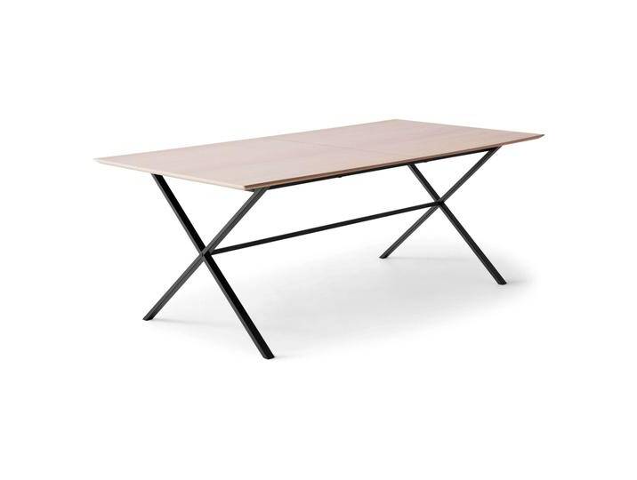 Esstisch HAMMEL FURNITURE Meza Designtisch mit Auszugsfunktion und 2 Einlegeplatten , beige (natur, schwarz, natur), B:210cm H:74cm T:100cm, Tischplatte: Weißpigmentiertes, matt lackiertes Eichenfurnier (natürliche MDF-Kante). Gestell: Pulverbeschichtetes schwarzes Metall, RAL9005 matt., Tische von BAUR