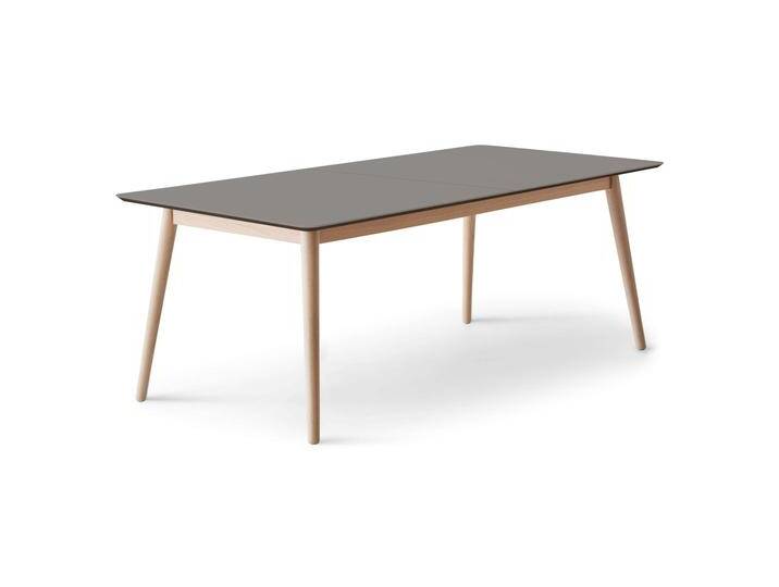 Esstisch HAMMEL FURNITURE Meza Designtisch mit Auszugsfunktion und 2 Einlegeplatten , grau (graphit, natur, graphit), B:210cm H:74cm T:100cm, Tischplatte: Graphit nanobehandeltes Fenix-Laminat (schwarzer Rand), Gestell: Massive Eiche. Mit nanobehandeltem Laminat, einer matten, seidigen Oberfläche, die Fingerabdrücke abweist und langlebig und hygienisch ist., Tische, abgerundete Tischplatte MDF, Massivholzgestell, in zwei Breiten von BAUR