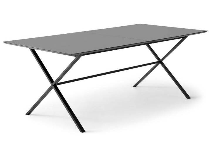 Esstisch HAMMEL FURNITURE Meza Designtisch mit Auszugsfunktion und 2 Einlegeplatten , grau (graphit, schwarz), B:165cm H:73,5cm T:90cm, Tischplatte: Graphit nanobehandeltes Fenix-Laminat (schwarzer Rand), Gestell: Pulverbeschichtetes schwarzes Metall, RAL9005 matt, Mit nanobehandeltem Laminat, einer matten, seidigen Oberfläche, die Fingerabdrücke abweist und langlebig und hygienisch ist, Mit nanobehandeltem Laminat, einer matten, seidigen Oberfläche, die Fingerabdrücke abweist und langlebig und hygienisch ist, Tische, rechteckige Tischplatte MDF, gekreuztes Metallgestell von BAUR