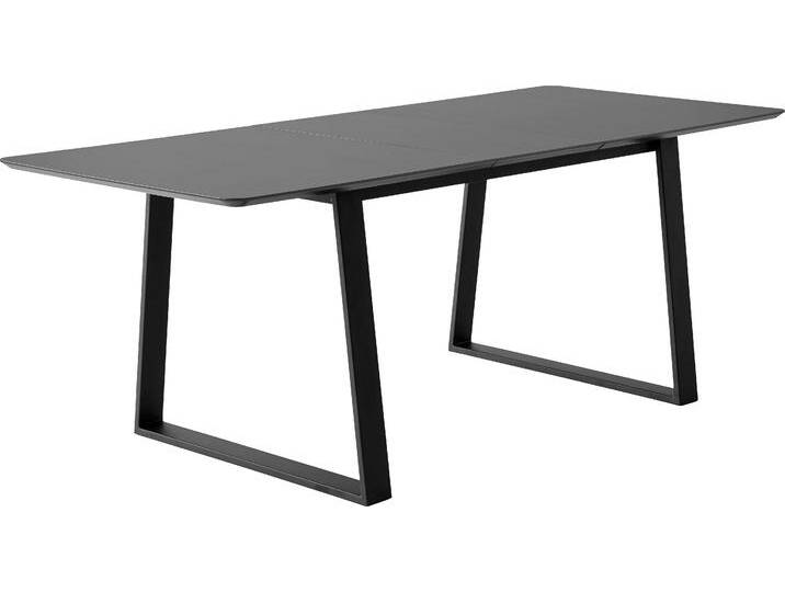 Esstisch HAMMEL FURNITURE Meza Designtisch mit Auszugsfunktion und 2 Einlegeplatten , grau (graphit, schwarz), B:165cm H:73,5cm T:90cm, Tischplatte: Graphit nanobehandeltes Fenix-Laminat (schwarzer Rand), Gestell: Pulverbeschichtetes schwarzes Metall, RAL9005 matt, Mit nanobehandeltem Laminat, einer matten, seidigen Oberfläche, die Fingerabdrücke abweist und langlebig und hygienisch ist, Mit nanobehandeltem Laminat, einer matten, seidigen Oberfläche, die Fingerabdrücke abweist und langlebig und hygienisch ist, Tische, abgerundete Tischplatte MDF, Trapez Metallgestell von BAUR
