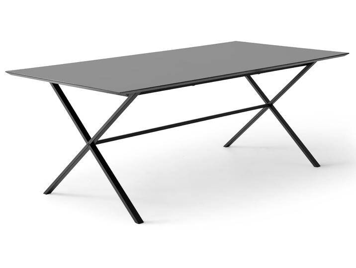 Esstisch HAMMEL FURNITURE Meza Designtisch mit Auszugsfunktion und 2 Einlegeplatten , grau (graphit, schwarz), B:210cm H:73,5cm T:100cm, Tischplatte: Graphit nanobehandeltes Fenix-Laminat (schwarzer Rand), Gestell: Pulverbeschichtetes schwarzes Metall, RAL9005 matt, Mit nanobehandeltem Laminat, einer matten, seidigen Oberfläche, die Fingerabdrücke abweist und langlebig und hygienisch ist, Mit nanobehandeltem Laminat, einer matten, seidigen Oberfläche, die Fingerabdrücke abweist und langlebig und hygienisch ist, Tische, rechteckige Tischplatte MDF, gekreuztes Metallgestell von BAUR