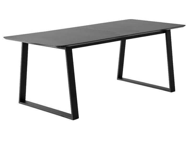 Esstisch HAMMEL FURNITURE Meza Designtisch mit Auszugsfunktion und 2 Einlegeplatten , grau (graphit, schwarz), B:210cm H:73,5cm T:100cm, Tischplatte: Graphit nanobehandeltes Fenix-Laminat (schwarzer Rand), Gestell: Pulverbeschichtetes schwarzes Metall, RAL9005 matt, Mit nanobehandeltem Laminat, einer matten, seidigen Oberfläche, die Fingerabdrücke abweist und langlebig und hygienisch ist, Mit nanobehandeltem Laminat, einer matten, seidigen Oberfläche, die Fingerabdrücke abweist und langlebig und hygienisch ist, Tische, abgerundete Tischplatte MDF, Trapez Metallgestell von BAUR