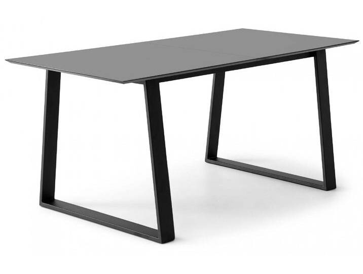 Esstisch HAMMEL FURNITURE Meza Designtisch mit Auszugsfunktion und 2 Einlegeplatten , grau (graphit, schwarz, graphit), B:165cm H:73,5cm, Tischplatte: Graphit nanobehandeltes Fenix-Laminat (schwarzer Rand), Gestell: Pulverbeschichtetes schwarzes Metall, RAL9005 matt. Mit nanobehandeltem Laminat, einer matten, seidigen Oberfläche, die Fingerabdrücke abweist und langlebig und hygienisch ist., Tische, rechteckige Tischplatte MDF, Trapez Metallgestell von BAUR