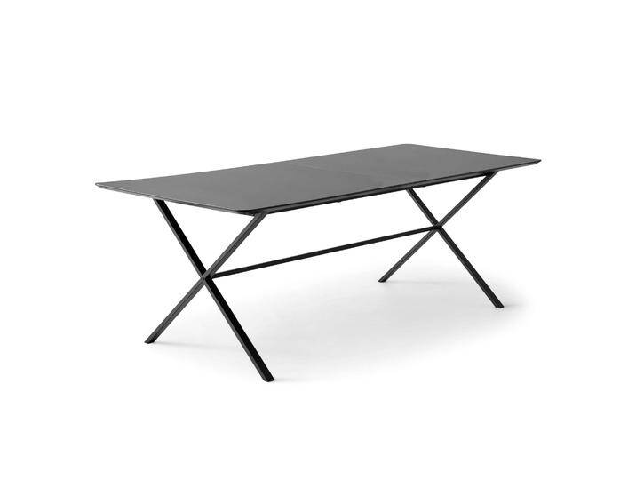 Esstisch HAMMEL FURNITURE Meza Designtisch mit Auszugsfunktion und 2 Einlegeplatten , grau (graphit, schwarz, graphit), B:165cm H:74cm T:90cm, Tischplatte: Graphit nanobehandeltes Fenix-Laminat (schwarzer Rand), Gestell: Pulverbeschichtetes schwarzes Metall, RAL9005 matt. Mit nanobehandeltem Laminat, einer matten, seidigen Oberfläche, die Fingerabdrücke abweist und langlebig und hygienisch ist., Tische, abgerundete Tischplatte MDF, gekreuztes Metallgestell, in zwei Breiten von BAUR
