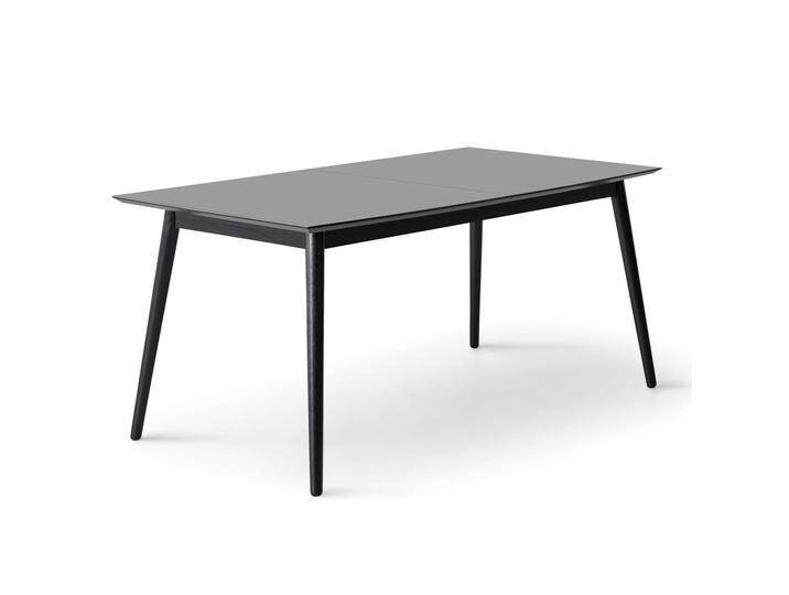 Esstisch HAMMEL FURNITURE Meza Designtisch mit Auszugsfunktion und 2 Einlegeplatten , grau (graphit, schwarz, graphit), B:165cm H:74cm T:90cm, Tischplatte: Graphit nanobehandeltes Fenix-Laminat (schwarzer Rand), Gestell: Massive Esche. Mit nanobehandeltem Laminat, einer matten, seidigen Oberfläche, die Fingerabdrücke abweist und langlebig und hygienisch ist., Tische, bootsförmige Tischplatte MDF, Massivholzgestell, in zwei Breiten von BAUR