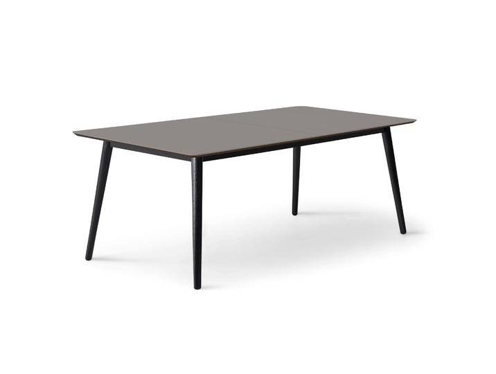 Esstisch HAMMEL FURNITURE Meza Designtisch mit Auszugsfunktion und 2 Einlegeplatten , grau (graphit, schwarz, graphit), B:210cm H:74cm T:100cm, Tischplatte: Graphit nanobehandeltes Fenix-Laminat (schwarzer Rand), Gestell: Massive Esche. Mit nanobehandeltem Laminat, einer matten, seidigen Oberfläche, die Fingerabdrücke abweist und langlebig und hygienisch ist., Tische, abgerundete Tischplatte MDF, Massivholzgestell, in zwei Breite von BAUR