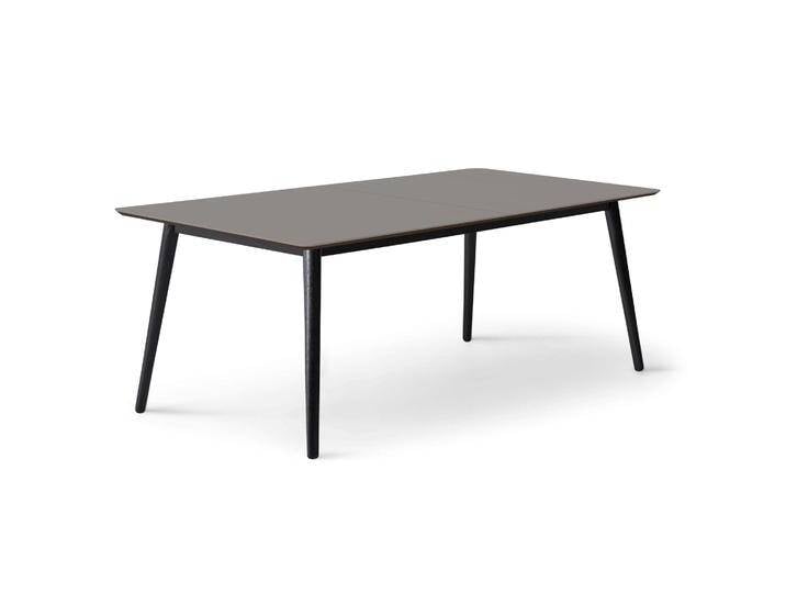 Esstisch HAMMEL FURNITURE Meza Designtisch mit Auszugsfunktion und 2 Einlegeplatten , grau (graphit, schwarz, graphit), B:210cm H:74cm T:100cm, Tischplatte: Graphit nanobehandeltes Fenix-Laminat (schwarzer Rand), Gestell: Massive Esche. Mit nanobehandeltem Laminat, einer matten, seidigen Oberfläche, die Fingerabdrücke abweist und langlebig und hygienisch ist., Tische, abgerundete Tischplatte MDF, Massivholzgestell, in zwei Breite von BAUR