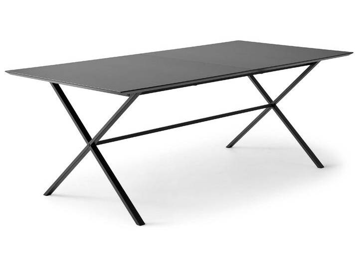 Esstisch HAMMEL FURNITURE Meza Designtisch mit Auszugsfunktion und 2 Einlegeplatten , schwarz (schwarz, schwarz), B:165cm H:73,5cm T:90cm, Tischplatte: Schwarzes nanobehandeltes Fenix-Laminat (schwarzer Rand), Gestell: Pulverbeschichtetes schwarzes Metall, RAL9005 matt, Mit nanobehandeltem Laminat, einer matten, seidigen Oberfläche, die Fingerabdrücke abweist und langlebig und hygienisch ist, Mit nanobehandeltem Laminat, einer matten, seidigen Oberfläche, die Fingerabdrücke abweist und langlebig und hygienisch ist, Tische, rechteckige Tischplatte MDF, gekreuztes Metallgestell von BAUR
