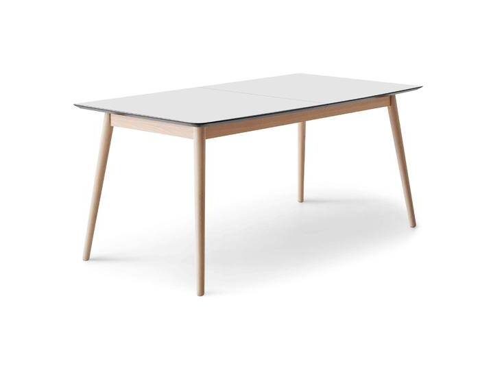 Esstisch HAMMEL FURNITURE Meza Designtisch mit Auszugsfunktion und 2 Einlegeplatten , weiß (weiß, natur, weiß), B:165cm H:74cm T:90cm, Tischplatte: Weiss Laminat (schwarzer Rand), Gestell: Massive Eiche., Tische, abgerundete Tischplatte MDF, Massivholzgestell, in zwei Breiten von BAUR