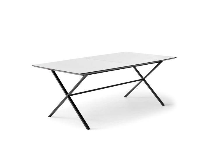 Esstisch HAMMEL FURNITURE Meza Designtisch mit Auszugsfunktion und 2 Einlegeplatten , weiß (weiß, schwarz, weiß), B:165cm H:74cm T:90cm, Tischplatte: Weiss Laminat (schwarzer Rand), Gestell: Pulverbeschichtetes schwarzes Metall, RAL9005 matt., Tische von BAUR