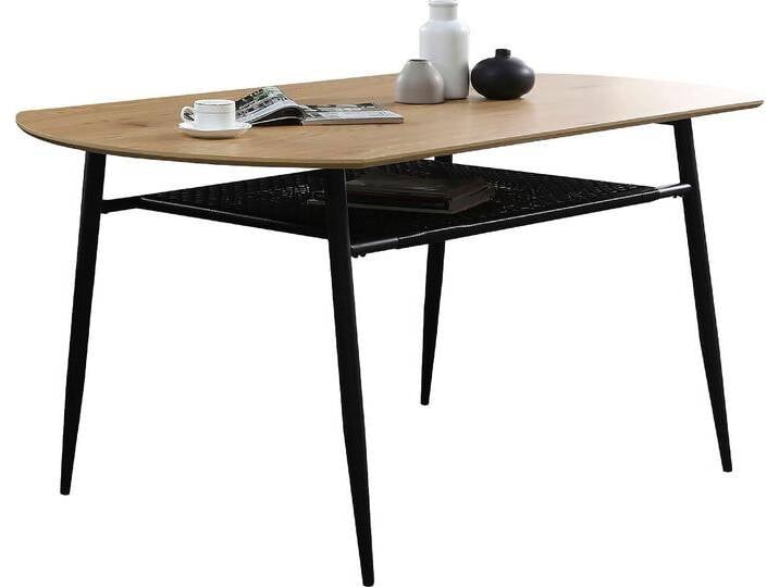 Esstisch SALESFEVER Familienfreundlicher Tisch , schwarz (natur, schwarz, schwarz, natur, schwarz), B:180cm H:76cm T:90cm, Tische, Rechteckiger Esstisch Esstisch, Stilvolle Ablage aus Metall und Polyrattan von BAUR