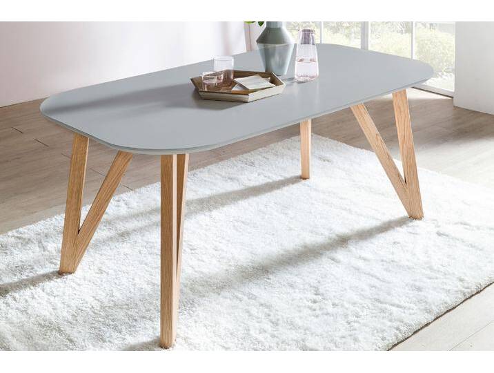 Esstisch SALESFEVER Solna - Stilvoller Tisch für Ihr Zuhause , grau (grau, natur, grau), B:180cm H:76cm T:90cm, Tische, Massive Eichen-Haarnadelbeine: Natürliches Design-Statement von BAUR