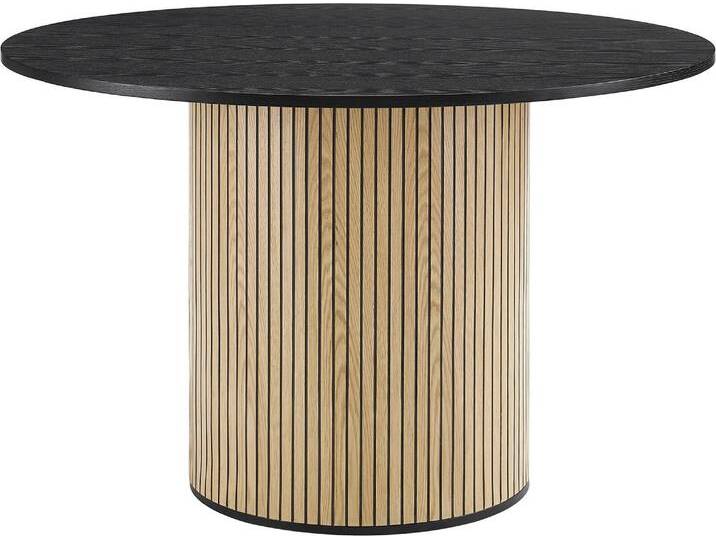 Esstisch SALESFEVER Torsby Essplatztisch für Familien , schwarz (natur, schwarz, natur, schwarz), B:120cm H:75cm T:120cm, MDF, Eiche Echtholzfurnier, Metall, Tische, mit geriffeltem Sockel aus Eichenfurnier von BAUR