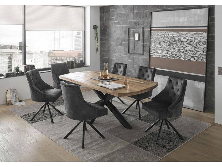 Esstisch STOLKOM Veneti , braun (mango, schwarz, schwarz, mango), H:77cm, Tische, 200 cm breit in Bootsform, Tisch Mango Massivholz von BAUR
