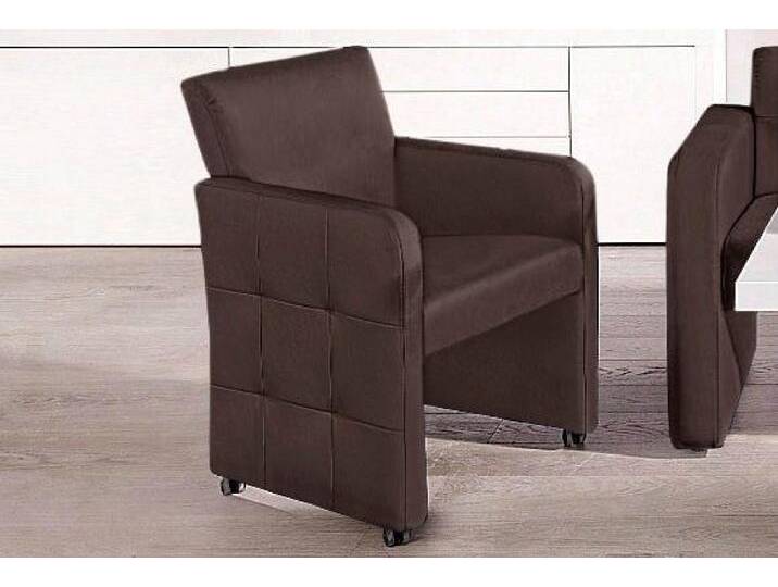 Esszimmersessel EXXPO - SOFA FASHION Barista, Loungesessel auf Rollen mit hoher Bodenfreiheit , braun, B:61cm H:88cm T:70cm, Carabu (50%Polyester, 35%Polyacryl, 15%Polyamid), Kunstleder, NaturLeder, Sessel, Barista Clubsessel auf Rollen mit schmalen Armlehnen, modernes Design von BAUR