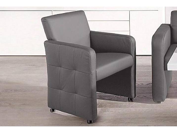 Esszimmersessel EXXPO - SOFA FASHION Barista, Loungesessel auf Rollen mit hoher Bodenfreiheit , grau (delphin), B:61cm H:88cm T:70cm, Carabu (50%Polyester, 35%Polyacryl, 15%Polyamid), Kunstleder, NaturLeder, Sessel, Barista Clubsessel auf Rollen mit schmalen Armlehnen, modernes Design von BAUR