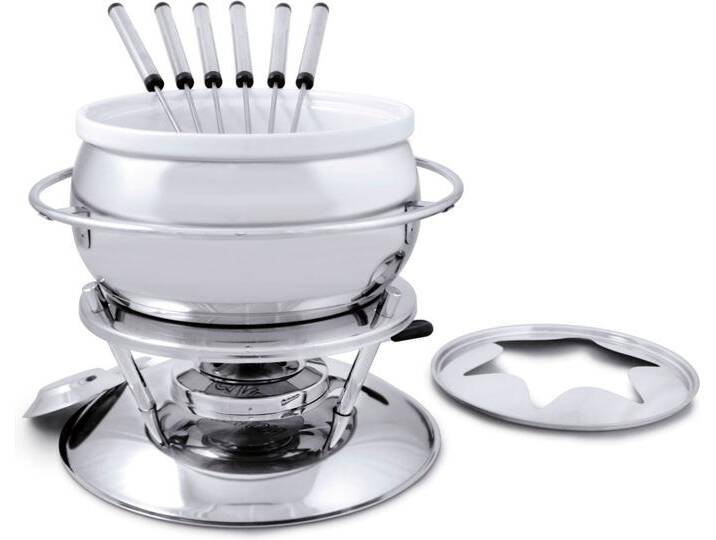 Fondue SWISSMAR Züri , bunt (weiß, silberfarben), B:25cm H:20cm T:25cm Ø:25cm, Fondues, 11-teilig, inkl. 6 Fonduegabeln von BAUR