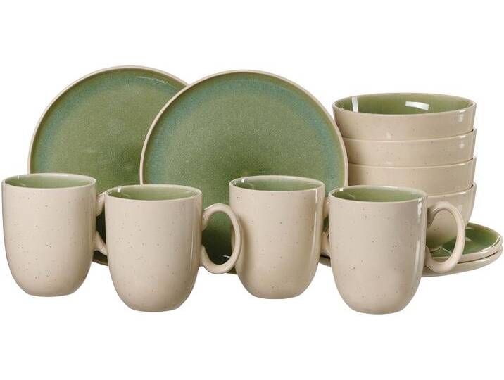 Frühstücks-Geschirrset RITZENHOFF & BREKER Skog , grün (hellgrün), 12 tlg., Steingut, Geschirr-Sets, aus Steingut für 4 Personen von BAUR