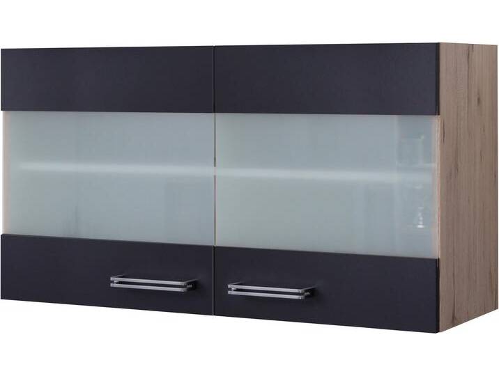 Glashängeschrank FLEX-WELL Antigua , grau (anthrazit, san remo eiche), B:100cm H:55cm T:32cm, Spanplatte, Schränke, (B x H x T) 100 x 54,8 x 32 cm, mit Stollenglastüren von BAUR