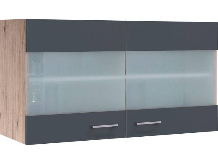 Glashängeschrank FLEX-WELL Morena , grau (basaltgrau, san remo eiche), B:100cm H:54,8cm T:32cm, Holzwerkstoff, Schränke, Küchenhängeschrank, (B x H x T) 100 x 54,8 x 32 cm, mit Stollenglastüren von BAUR