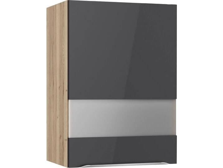 Glashängeschrank KOCHSTATION KS-Aken , grau (anthrazit hochglanz, wildeiche nachbildung), B:50cm H:70,4cm T:34,6cm, Schränke, Glashängeschrank von BAUR