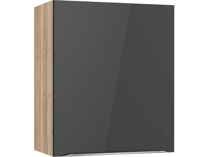 Hängeschrank KOCHSTATION KS-Aken , grau (anthrazit hochglanz, wildeiche nachbildung), B:60cm H:70,4cm T:34,6cm, Schränke von BAUR