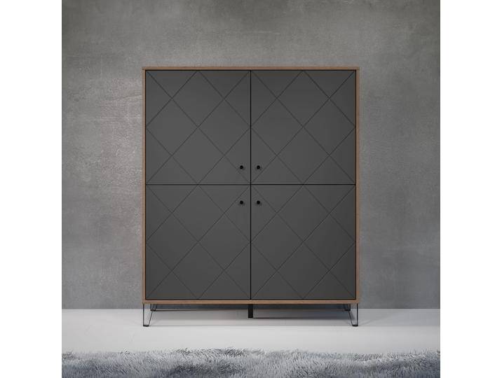 Highboard PLACES OF STYLE Molveno , schwarz (eiche kraft gold melamin, graphite tiefzieh), B:123cm H:136cm T:40cm, FSC-zertifizierter Holzwerkstoff, Sideboards, Highboard mit 4 Türen & Soft-Close - (B/T/H) 123/40/136 cm von BAUR