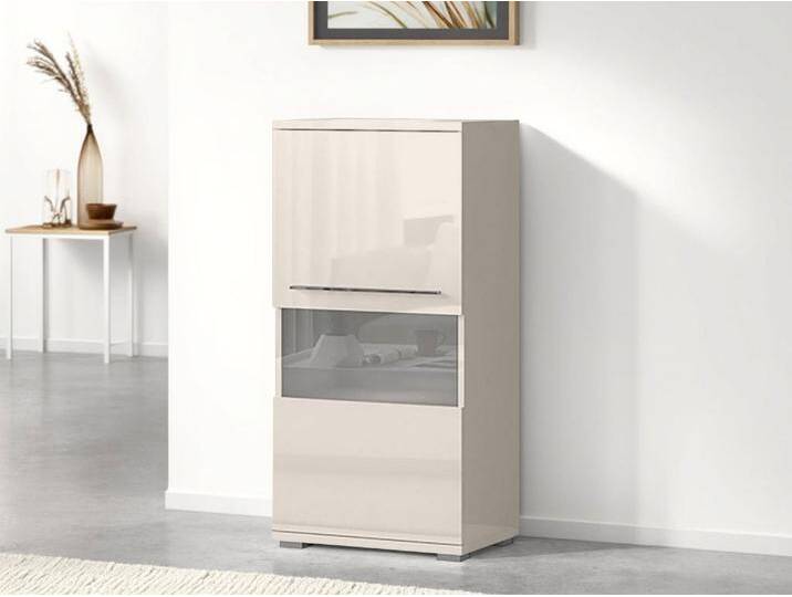 Highboard PLACES OF STYLE Piano Vitrine , beige (beige hochglanz), B:60cm H:123cm T:40,2cm, Spanplatte, Sideboards, UV lackiert, Soft-Close Funktion von BAUR