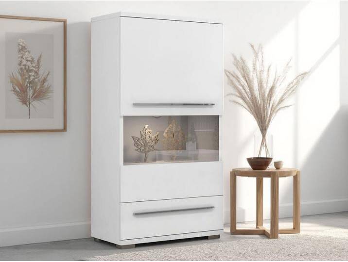 Highboard PLACES OF STYLE Piano Vitrine , weiß (weiß hochglanz), B:60cm H:123cm T:40,2cm, Spanplatte, Sideboards, UV lackiert, Soft-Close Funktion von BAUR
