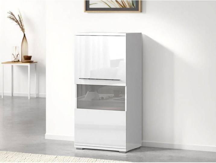 Highboard PLACES OF STYLE Piano Vitrine , weiß (weiß hochglanz), B:60cm H:123cm T:40,2cm, Spanplatte, Sideboards, UV lackiert, Soft-Close Funktion von BAUR