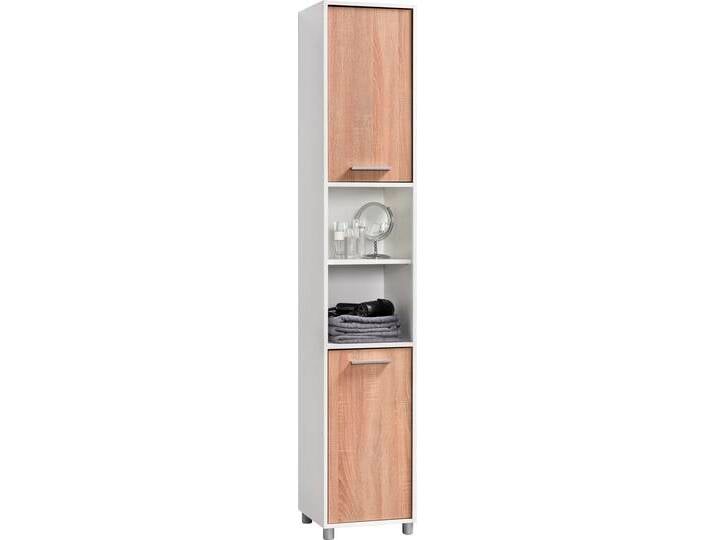 Hochschrank PROCONTOUR Betty , weiß (weiß, sonoma eiche), B:35cm H:192cm T:34cm, Holzwerkstoff, Schränke, Bad-Hochschrank, Breite 35 cm mit 6 Fächer von BAUR