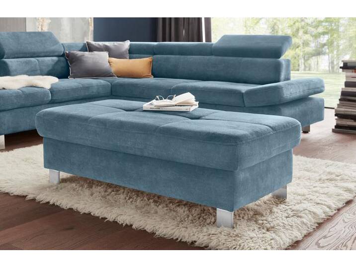 Hocker EXXPO - SOFA FASHION Fiji Bankhocker mit Staufach unter der Sitzfläche , blau (azur), B:116cm H:45cm T:70cm, Luxus-Kunstleder, Webstoff (100% Polyester), Webvelours (100% Polyester), Hocker, Polsterhocker, elegant modern mit toller Detailverarbeitung von BAUR