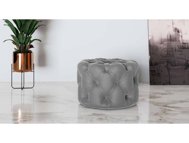 Hocker PLACES OF STYLE FOLLINA , grau, B:60cm H:39cm T:60cm, 100% Polyester, Hocker, Polsterhocker mit klassischer Chesterfield-Knopfheftung Hocker PLACES OF STYLE FOLLINA , grau, B:60cm H:39cm T:60cm, 100% Polyester, Hocker, Polsterhocker mit klassischer Chesterfield-Knopfheftung von BAUR