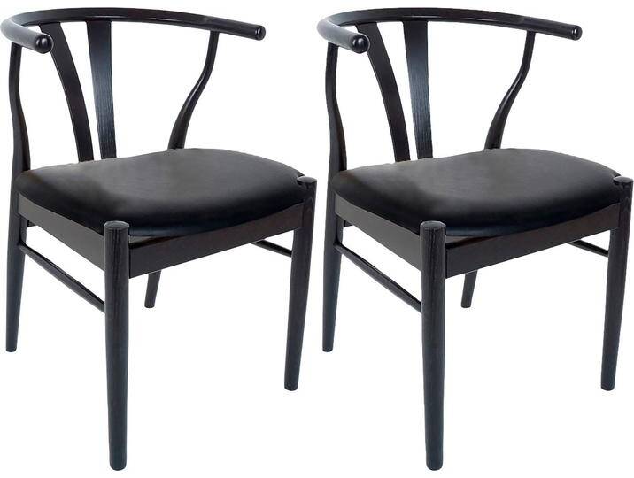 Holzstuhl HAMMEL FURNITURE Findahl by Hammel Mette , schwarz (schwarz, schwarz), B:52cm H:75cm T:54cm, Massivholz, Geflecht Wasserhyazinthe, Stühle, Massivholz, mit Sitz aus Leder von BAUR