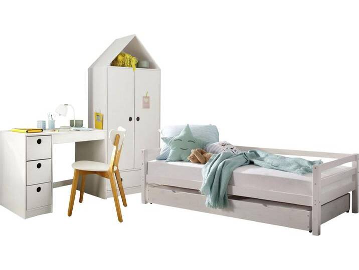 Jugendzimmer-Set LÜTTENHÜTT Alpi , weiß, Schlafzimmermöbel-Sets, Daybed, Schreibtisch mit Stauraum und Kleiderschrank in Hausoptik von BAUR