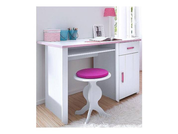Kinderschreibtisch PARISOT Biotiful , weiß (weiß, rosa), B:121cm H:77cm T:65cm, Tische, Jugendschreibtisch, Schreibtisch von BAUR