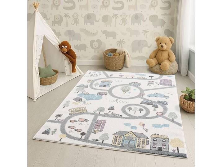 Kinderteppich CARPET CITY Anime9376 , beige (creme), B:140cm H:11mm L:200cm, Polypropylen (PP), Teppiche, Spielteppich, Straßen-Spiel-Teppich, Auto, Weicher Flor, Pflegeleicht, Kinderzimmer von BAUR