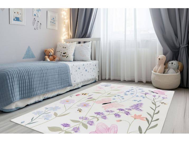Kinderteppich OBSESSION Magic Kids ML 109 , beige (natur), B:160cm H:8mm L:230cm, Polyester, Teppiche, Motiv Blumen & Schmetterlige, waschbar, Kinderzimmer von BAUR