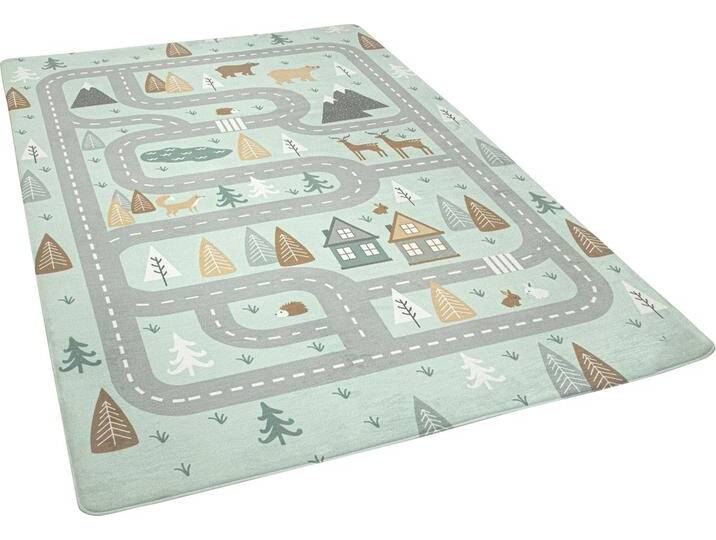 Kinderteppich PACO HOME Chicos 550 , blau (türkis), B:155cm H:2mm L:230cm, Polyester, Teppiche, Flachgewebe, Straßen-Spiel-Teppich, Kinderzimmer von BAUR