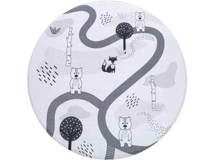Kinderteppich PACO HOME Chicos 560 , weiß, H:4mm Ø:120cm, Polyester, Teppiche, Flachgewebe, Straßen-Spiel-Teppich, Kinderzimmer von BAUR