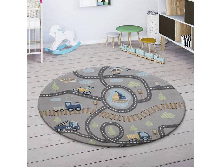 Kinderteppich PACO HOME Chicos 562 , grau, H:4mm Ø:150cm, Polyester, Teppiche, Flachgewebe, Straßen-Spiel-Teppich, Kinderzimmer von BAUR