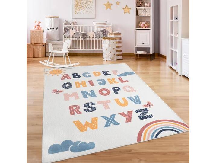 Kinderteppich PACO HOME Eliz 394 , bunt (mehrfarbig), B:160cm H:12mm L:220cm, Polyester, Teppiche, Kurzflor, Spielteppich, Motiv Alphabet & Regenbogen von BAUR
