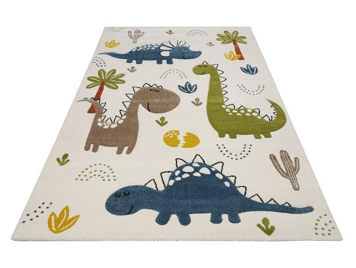 Kinderteppich SMART KIDS Dino & Friends , bunt (creme,weiß,bunt), B:120cm H:10mm L:170cm, Polypropylen, Teppiche, Moderner Spielteppich, strapazierfähig, pflegeleicht, Konturenschnitt von BAUR