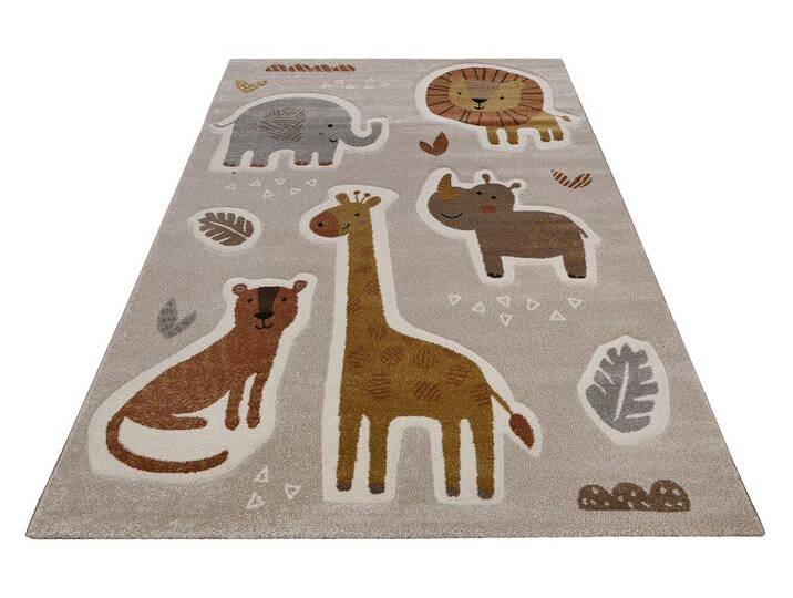 Kinderteppich SMART KIDS Nala & Friends , beige (sand,beige,braun), B:140cm H:10mm L:200cm, Polypropylen, Teppiche, Moderner Spielteppich, strapazierfähig, pflegeleicht, Konturenschnitt von BAUR