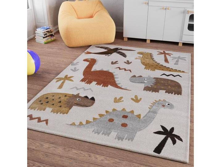 Kinderteppich SMART KIDS T-Rex & Friends , beige (sand,beige,bunt), B:140cm H:10mm L:200cm, Polypropylen, Teppiche, Moderner Spielteppich, strapazierfähig, pflegeleicht, Konturenschnitt von BAUR