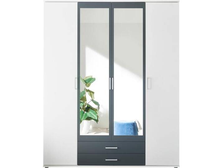 Kleiderschrank SCHLAFKONTOR Hanau , weiß (weiß, graphit), B:159,2cm H:196cm T:53,5cm, Melamin, Schränke von BAUR