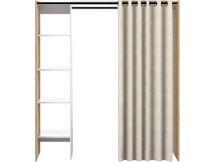 Kleiderschrank TEMAHOME Tom , weiß (weiß, natur), H:181cm T:50cm, Melamin, Schränke, ausziehbarer Kleiderschrank, Vorhang und viele Fächer, Höhe 181 cm von BAUR