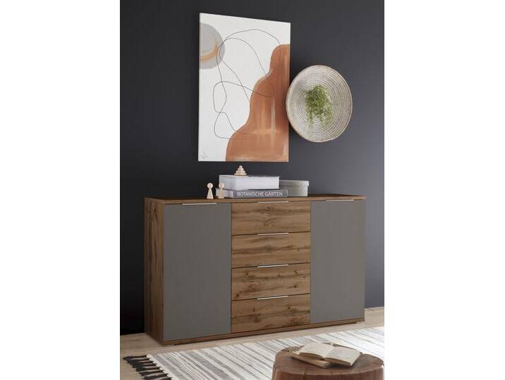 Kombikommode SCHLAFKONTOR Capri , grau (wildeichefarben, basaltgrau), B:150cm H:90cm T:38cm, FSC-zertifizierter Holzwerkstoff, Sideboards, mit Softclose-Funktion von BAUR